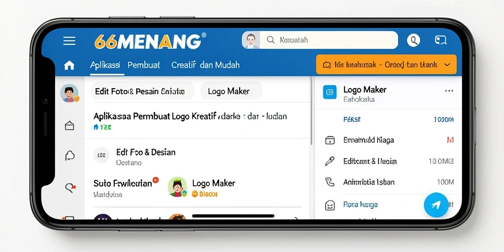 Tampilan antarmuka pengguna 66MENANG untuk mendesain logo.