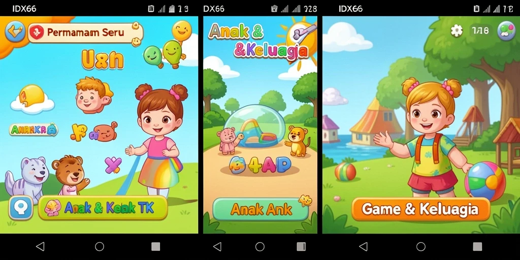 Screenshot antarmuka aplikasi Game Anak TK IDX66 yang menarik.