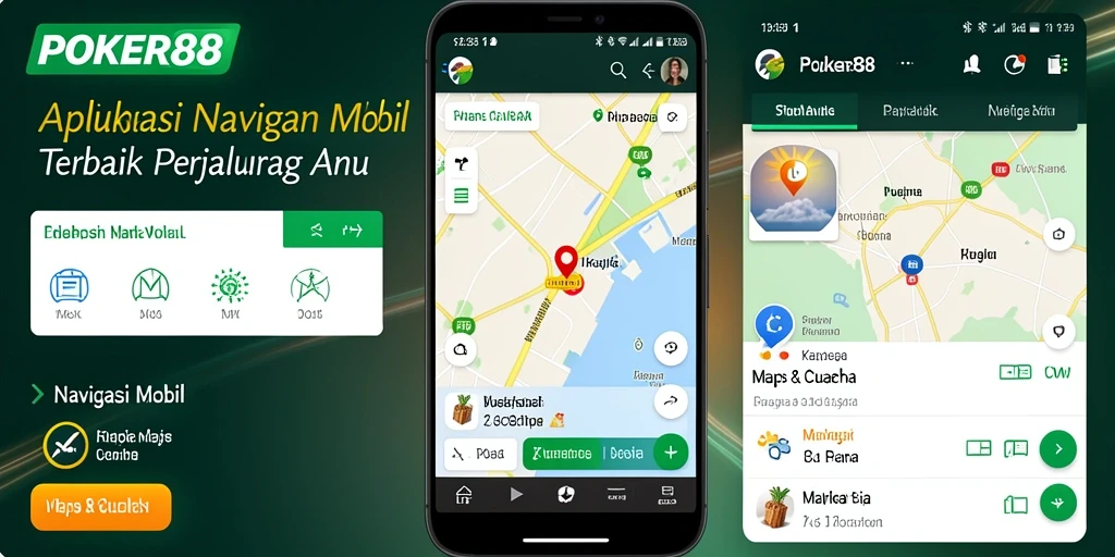 Antarmuka POKER88 yang sederhana dan informatif saat navigasi mobil.