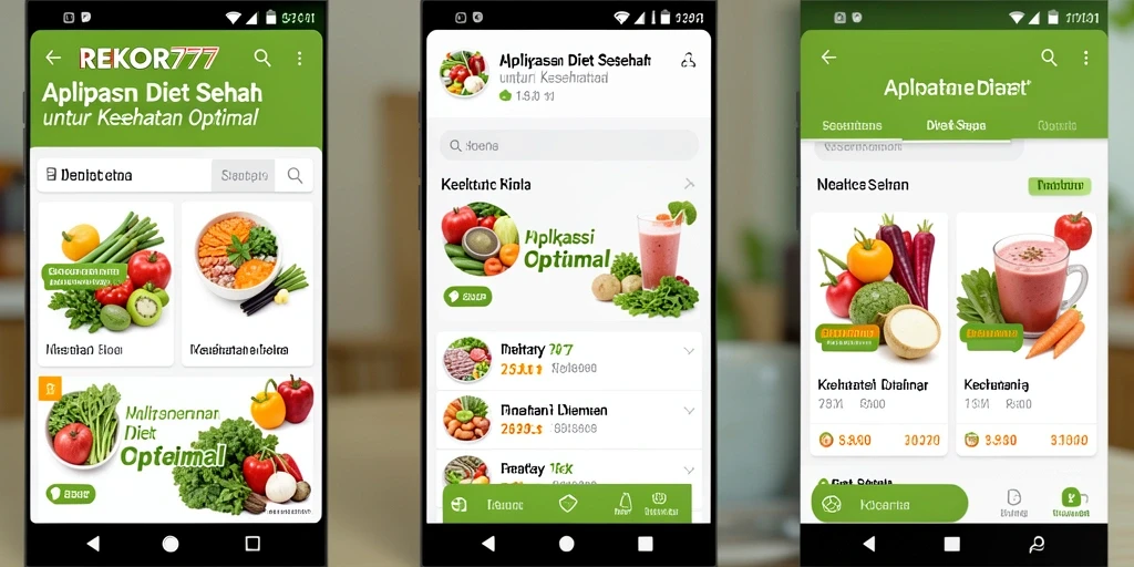 Tampilan antarmuka aplikasi REKOR777 untuk Diet Sehat.